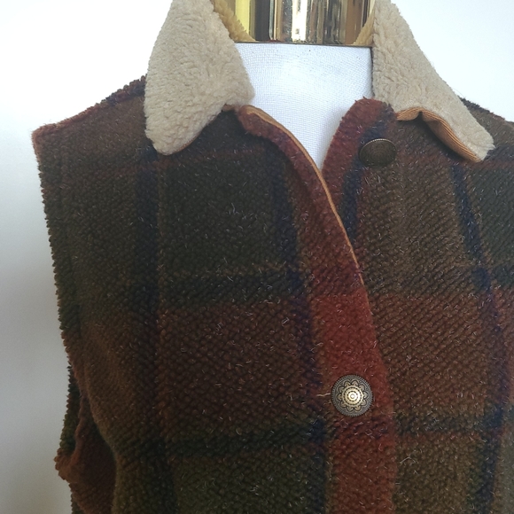 🐑 Vintage Woolrich - Cute Plaid Patterned Vest, Shearling Texture - Size M - Picture 6 of 8